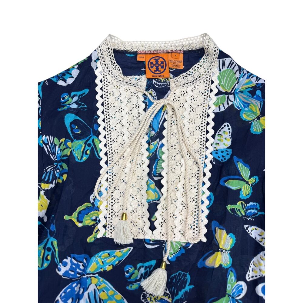 TORY BURCH Multicolor Butterfly Print Cotton Blouse Size Medium - Picture 3 of 6